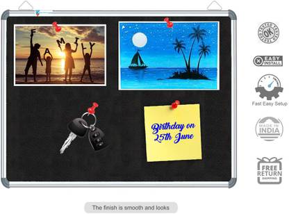 sunway Display Systems 1.5X2 ft. Black Notice Board/Pin Board/Bulletin Board/Soft Board for Home, School, and Office Cork Cork Bulletin Board Cork Bulletin Board