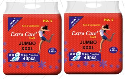 Extra Care Sanitary Pads Red Maxi for Women | Dry-net Soft & Comfortable Sanitary Napkins for Day & Night Protection 80 Sanitary Pad (Pack of 2) Sanitary Pad