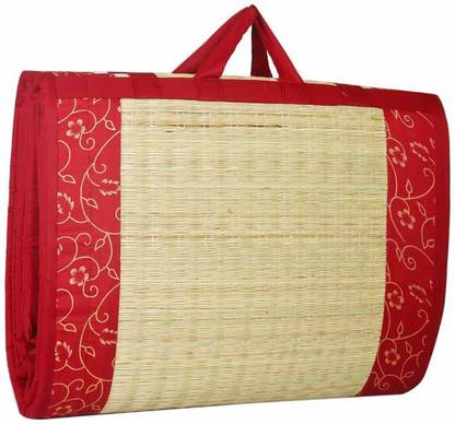 CRAFT OF INDIA Printed Asian Foldable Mat (Red, Bamboo, Korai Grass, Foam, 4 X 6 ft) 18 mm Camping Mat