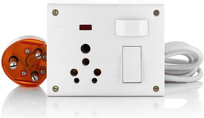 HI-PLASST 6A & 16A Heavy Socket PVC Extension Switch Board with Fuse & Indicator for A.C, Refrigerator, Washing Machine, Vaccum Cleaner, etc - 4 Yard Cord Switch Board with Four 5amp Switches and Four 5amp Sockets Along with 4yard 3pin Cord 1  Socket Extension Boards