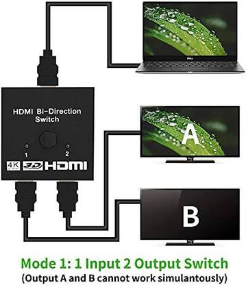 GIPTIP  TV-out Cable HDMI 2.0 Bi-Directional Switch3D - 2 Port HDMI Switch 2 in 1 Out or 1 in 2 Out Splitter Supports 1080p 2k 4k Full HD Support Manual Button -HDMI Switch