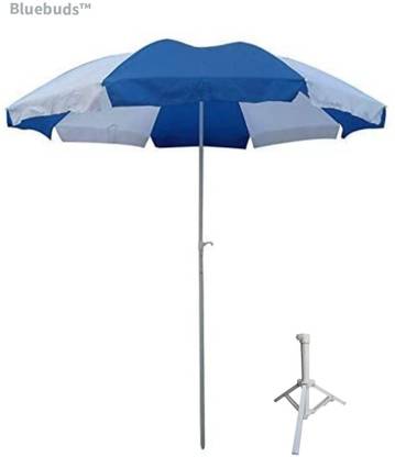 BLUE FLIX 6 Feet Advertising And Sun Protection Umbrella with stand (blue white) Umbrella