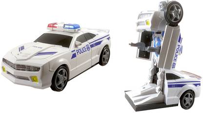 Timsa Toys Police Robot Car, 2 in 1 Feature Car Converting to Robot, Battery Operated Converting Car to Robot Automatically, Robot Toy with Light and Sound for Kids