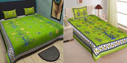Ubania Collection 151 TC Cotton Single, Double Floral Flat Bedsheet