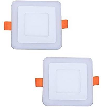 Daz Cam Square Shape 6watt Double Color Round LED Panel Light for Ceiling Lights (3+3 Blue & White Color : Pack of 2) Recessed Ceiling Light Ceiling Lamp