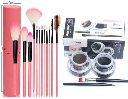 TUMR 12 PIECE PROFESSIONAL MAKEUP BRUSH SET + 1 BLACK AND BROWN GEL EYELINER ( 13 ITEMS IN THE SET)