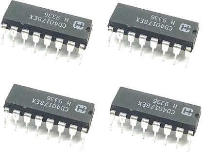 INVENTO 4Pcs CD4017BE 4017 IC Logic IC Decade Counter/Divider, 11 MHz, 1 Gate, 1 Input, 3 V to 18 V, DIP-16 Automotive Electronic Hobby Kit