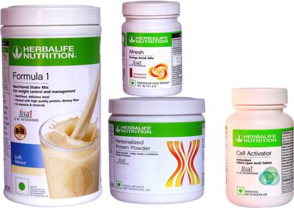 HERBALIFE Weight Loss & Antioxidants Combo With ( Formula 1 Nutritional Shake Mix - Kulfi Flavor + Personalized Protein Powder 200 Gram + Afresh Energy Drink Mix - Cinnamon Flavor + Cell Activator Tablets With Phytonutrients Rich In Antioxidants ) Combo