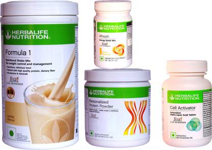 HERBALIFE Weight Loss & Antioxidants Combo With ( Formula 1 Nutritional Shake Mix - Vanilla Flavor + Personalized Protein Powder 200 Gram + Afresh Energy Drink Mix - Lemon Flavor + Cell Activator Tablets With Phytonutrients Rich In Antioxidants ) Combo
