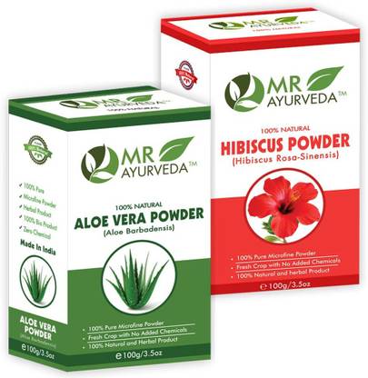 MR Ayurveda 100% Pure Aloe Vera Powder and Hibiscus Flower Powder - Set of 2
