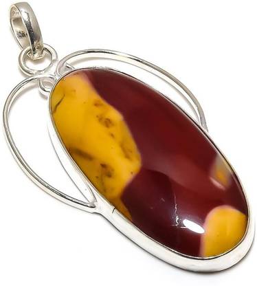 Krishnaimpex Mookaite Gemstone Handmade Ethnic Silver Plated Jewelry Pendant 2.01" Metal Pendant