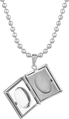 memoir Rectangle Shape Openable Photo Locket Silver Alloy Pendant