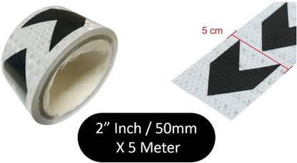 Bellveen Arrow Reflective Warning Mark Tape for Car Styling Sticker (Black & Silver) | 2 Inch / 50mm X 5 Meter / 16 Foot 50 mm x 5 m Black, SILVER Reflective Tape