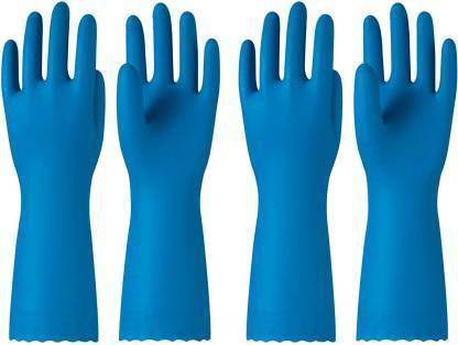 STYLERA 2 Pair Blue Rubber Washable Or Reusable Safety Hand Gloves Protective In Chemical Electric Shook Proof Water Heat Cut Restitance Women And Men Safe Hand Gloves Rubber  Safety Gloves