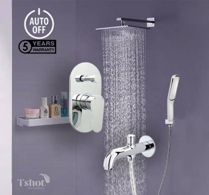 Tshot Bathroom Shower Set Brass Diverter +Ss-304 Grade(Premium Quality) NO.1 Bathroom Choice Brass Concealed Body High Flow Diverter (Auto Off) Full Set With 8x8 Shower With 15 Inch Arm , Hand Shower With 1 Meter Tube , Bathroom Spout Full Set Diverter Faucet Shower Head