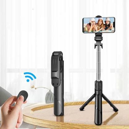 Explorer ™ XT-02 New Portable Extendable Selfie Stick With Tripod Stand And Detachable Wireless Bluetooth Remote, Ultra Compact Selfie Stick For Mobile Tripod ( 60 Cm ) Height Tripod