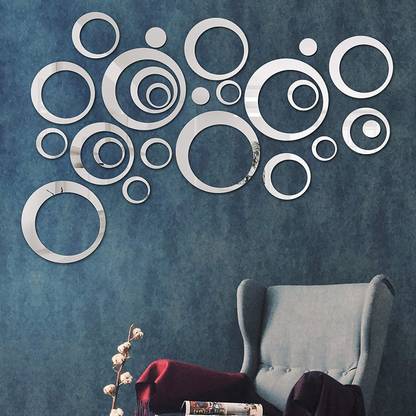 Incrizma Mirror Wall Sticker, Removable Acrylic Circle Mirror Setting Wall Sticker 24pcs, DIY Family Wall Decor Sticker, 3D Mirror Sticker Wall Decoration for Living Room HOM (24 pcs Set, Silver)