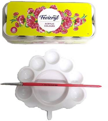 फिदी फ्रेश 10 SHADES ACRYLIC COLORS SET WITH 1 PC OF PAINTING PALETTE & ROUND BRUSH COMBO FOR STUDENTS
