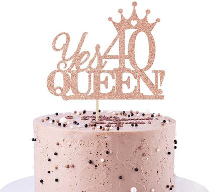 ZYOZI Yes 40 Queen Cake Topper, 40th Birthday Decorations for Women, 40& Fabulous, Happy 40th Birthday Decorations Rose Gold Cake Topper
