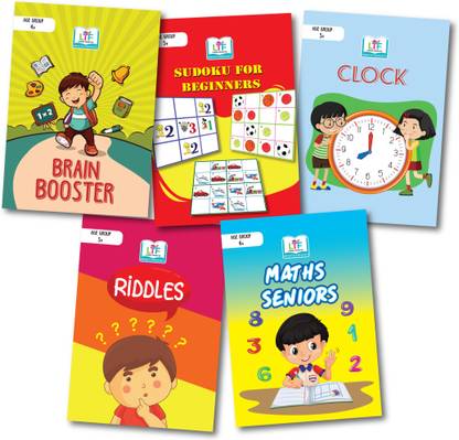 WHIZZ-KID SET brain stimulating worksheets based activity books, 4 Books, Brain Booster, Clock, Sudoko, Maths & Riddles, English