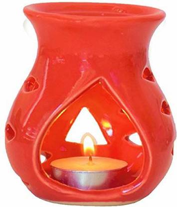 PeepalComm Home Scented Aroma Oil Burner Red Color Diffuser With 1 10 ml Aroma Oil, Diffuser Set Ceramic Aroma Oil Burner Red Color Diffuser With 1 Aroma Oil 10ml Rose And 2 T-light Candle