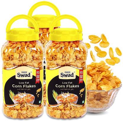 SWAD Low Fat Corn Flakes Cereal (99% Fat Free, Zero Cholesterol) 3 Jars Plastic Bottle
