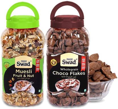 SWAD hoco Flakes & Muesli Fruit & Nut (Wholegrain Dry Fruit Muesli Cereal Chocos) 2 Jars Plastic Bottle
