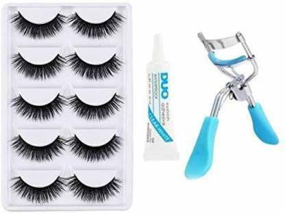 SHAGGY PREMIUM SET OF 5 FALSE BLACK EYELASHES + HIGH QUALITY EYELASH CURLER + ADHESIVE EYELASH GLUE COMBO PACK