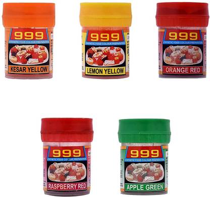 999 Combo Pack Of Synthetic Food Colour Preparation Of Kesar Yellow, Lemon Yellow, Orange Red, Raspberry Red, Green For Snack Foods, Ice Cream, Soups, Jams, Sweets (10 Gram - 2 Bottles For Each Color) Green, Yellow, Red, Orange