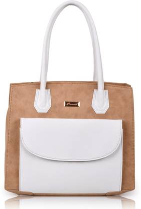 Women Beige, White Satchel