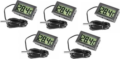 TechWiz Portable Pocket LCD Electronic Temperature Meter Sensor Wired Mini Digital Thermometer for Room Temperature/Fridges/Indoor/Outdoor, Black (Pack of 5) Instant Read Thermocouple Kitchen Thermometer