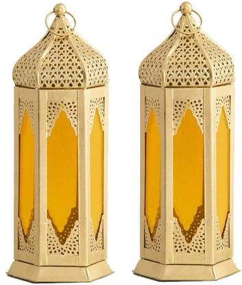 Designer International Large Raccoon Yellow Lantern For Home Decor Yellow, Gold Iron Hanging Lantern
