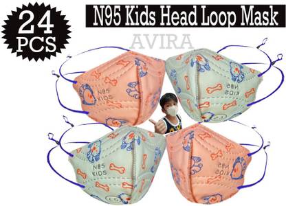 V-NOX AVIRA Non Woven Kids N95 Face head loop Mask Washable Reusable With 4 Layer For Children Up to 14 Years (PEACH & WHITE COLOR ) WITHOUT NOSE PIN (PACK OF 24) AVI-KIDS-HEADLOOP-PEACH & WHITE-160 Reusable, Washable