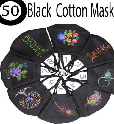 V-NOX Digital Printed Cloth Face Mask AVI-BLACK-COTTON 10 Cloth Mask