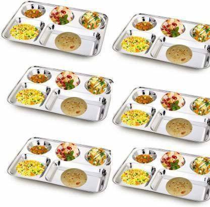 damurhu Stainless Steel Partition Plates Set Of 5 Dinner Plate