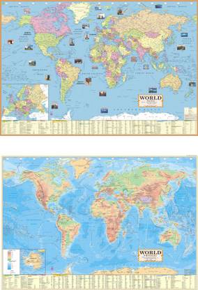 (COMBO OF 2 ENGLISH MAPS) World Map English (Both Political & Physical)| Set Of 2| Map Size (40inch * 28inch) Paper Print| Best Useful for UPSC, SSC, IES and other competitive Exams. Paper Print (28 inch X 40 inch) Paper Print