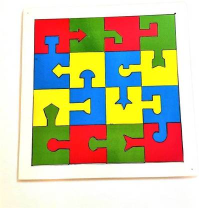 DgCrayons Wooden Multi-Color Interlocking Shapes Puzzle 16 Pic Matching Educational Tray Knob Puzzle Board Toy for Kids Age 3 Years and Above Size 12 X 12 Inch