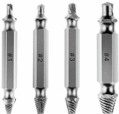 WOLBLIX Steel Speed Out Damaged Screw Extractor 4 Piece Set for Any Size Screw or Bolt Steel Speed Out Damaged Screw Extractor 4 Piece Set for Any Size Screw or Bolt Screwdriver Bit Set (Pack of 4) Combination Screwdriver Set