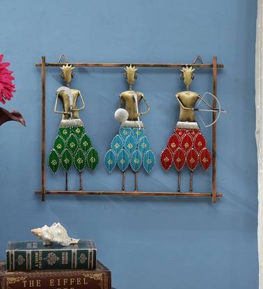 Craft Edge Iron Dacing 3 Doll Frame Wall Hanging Showpiece Items for Home Decor Decorative Showpiece  -  43 cm
