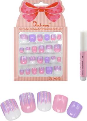 Nailway Designer Pre Glued Kids Press on nails with Nail Glue - PINK & BLUE PINK & BLUE