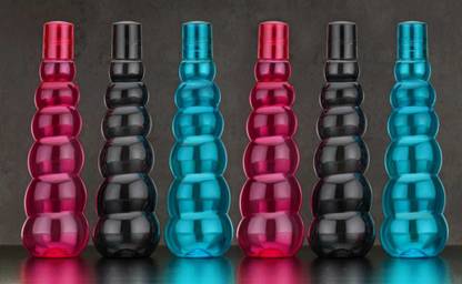 FEEDNIX Multicolored Layer Pattern Plastic Water Bottles 1000 ml Bottle (Pack of 6) 1000 ml Bottle