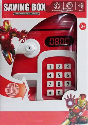ZUMMY Iron Man Safe ATM for Kids Toy, Safe Coin Banks Money with Finger Print Sensor Saving Box Password Code Lock for Children Coin Bank