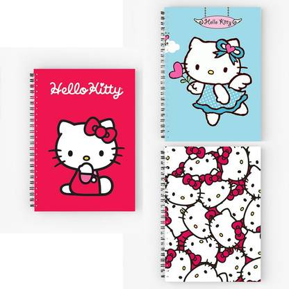 Furnish Marts Hello Kitty A5 Size Wiro Bound Spiral Notebook Diary ( 90 GSM Natural Shade Paper )-Pack of 3 A5 Note Book Unruled 160 Pages