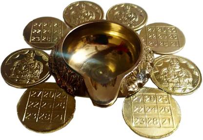 JDS PUJA ARTICLES Brass maha kubera Lakshmi Yantra villaku Big Size/Brass lamp Brass Table Diya
