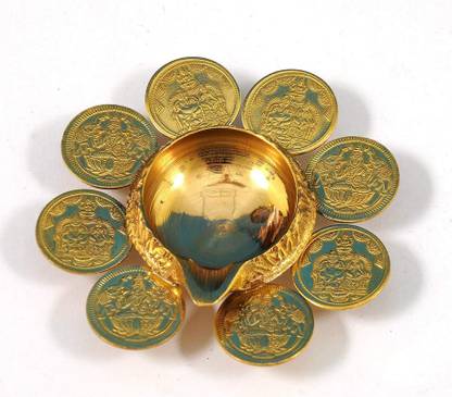 JDS PUJA ARTICLES Lakshmi kubera vilakku/Brass lamp/Brass Deep Brass Table Diya