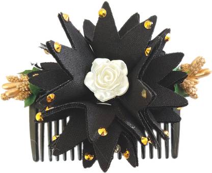 GuruEmbellish Hair Comb Bridal Headdress Flower Hair Headwear accessories For Bride and bridesmaid Wedding, Black Bun Clip