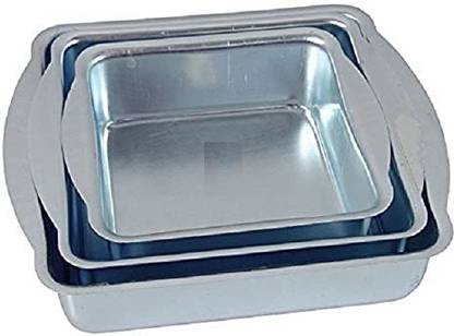 KUNWARSA Heavy Quality Aluminum Square shaped (with edges) Cake baking Tin Pack of 3 sized 6-7-8 inch Aluminium Cake Mould 3