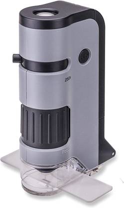 Carson MicroFlip 100x-250x LED and UV Lighted Pocket Microscope with Flip Down Slide Base and Smartphone Digiscoping Clip (MP-250 or MP-250MU) Objective Microscope Lens