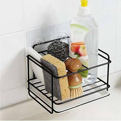 saluna Sponge Holder Sink Organiser Soap Brush Sponge Drain Rack Dishwasher Liquid Shower Gel Storage for Kitchen and Bathroom Steel Wall Shelf Stainless Steel Wall Shelf Steel Wall Shelf