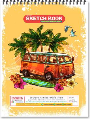 ESCAPER Surf Bus Theme Sketch Book (A4 Size - 50 Sheets)| Artist Sketch Pads | Artist Drawing Book | Sketch Book For Painting Sketch Pad